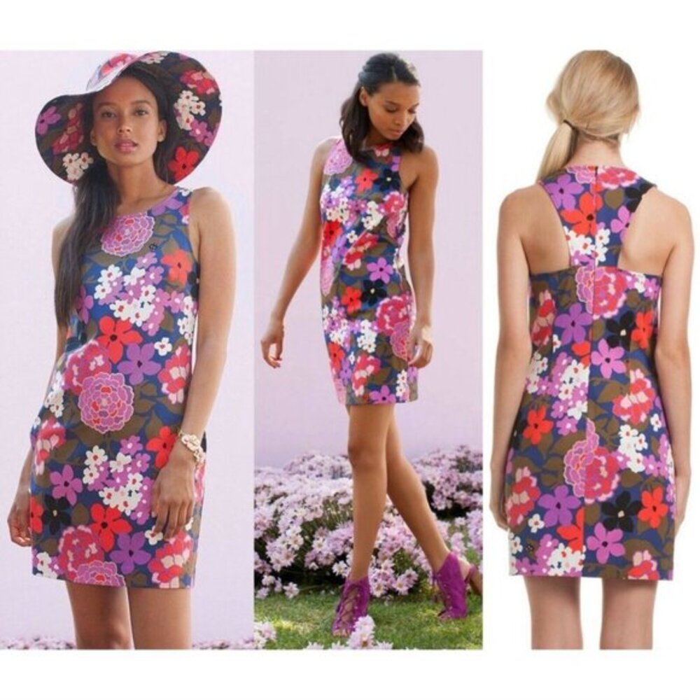 Trina Turk Floral Dress 4 Small Sleeveless Mini Cosme Purple Racerback Red